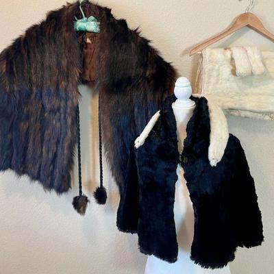 Vintage Fur Capelet, Fur Wrap (as Is), (2) Pieces Of Rabbit Fur, Mink Collar