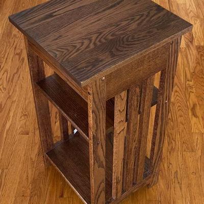 30" Oak And Veneer Single Drawer Side Table With Bottom Shelves