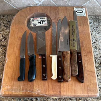 Eagle Wooden Sink And Counter Cutting Board In Original Packaging With Assorted Knives