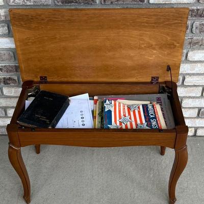 Vintage Lift Top Piano Bench With Assorted Sheet Music