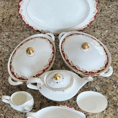  Royal Doulton Winthorp Fine Bone China Serving Pieces - Tea Pot, Gravy, Cream And Sugar, (2) Casseroles
