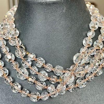 Vintage Cut Crystal Bead 60" Necklace 