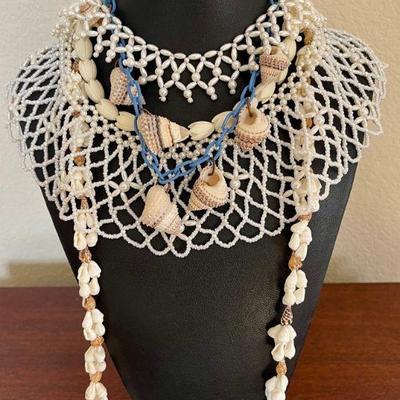 Matching Shell Necklace And Bracelet, (2) Vintage Seed Bead Collars, And More