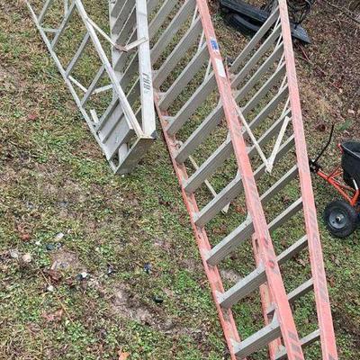 Warner 14 foot fiberglass ladder and 8 foot metal ladder