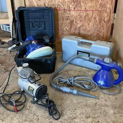 Air compressor polisher & electric scissor jack lot