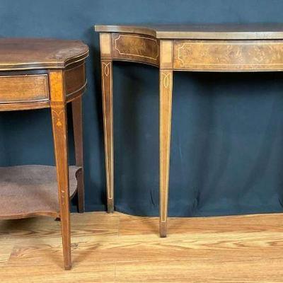Elegant inlaid wood console table baker furniture side table