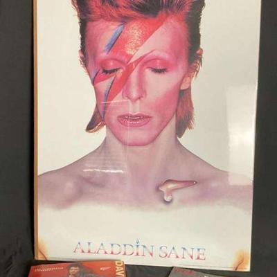 David bowie collectible lot aladdin sane poster, book, & time tribute