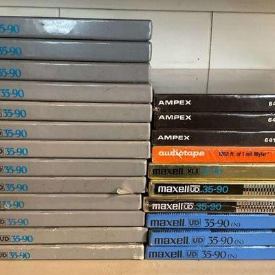 Lot of 23 reel to reel tapes maxell ampex 35 90, 641, and more
