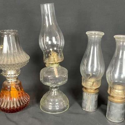 Antique vintage oil lamp collection glass & metal base styles