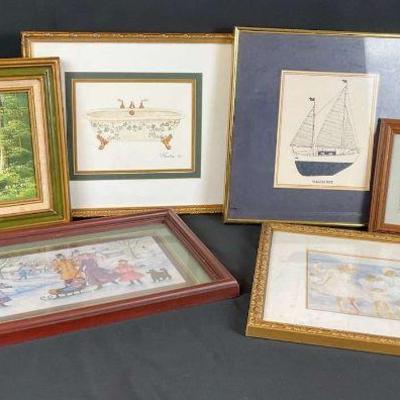 Framed art collection vintage decorative pieces
