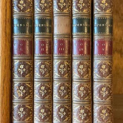 Antique 1852 edition of the poetical works of edmund spenser 5 volumes