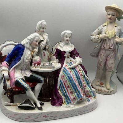 Vintage porcelain figurines chess scene occupied japan piece