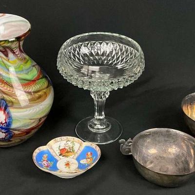 Assorted decorative glass porcelain, and silver plated pieces