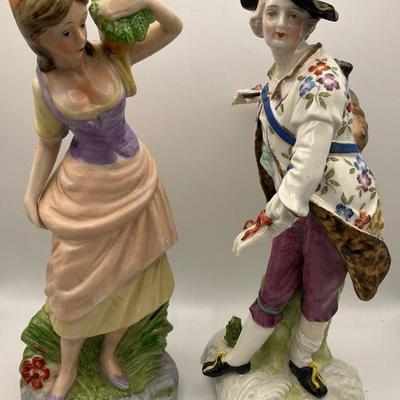 Pair of hand painted porcelain figurines amc london pastoral scene
