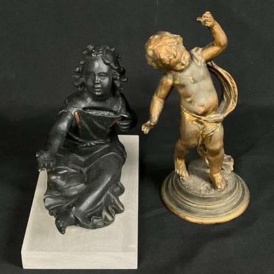 Antique and vintage figurine set cherub and seated figure