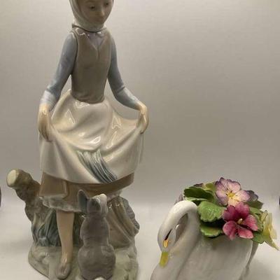 Lladro girl with animals figurine royal adderley floral swan