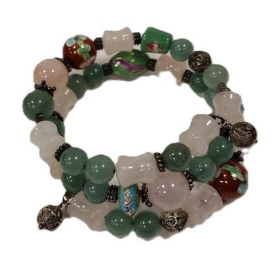 CHINA STONE BEAD COIL BRACELET WITH 925 TAG