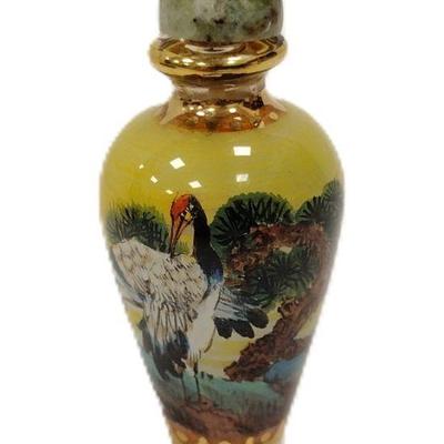 DELICATE CHINESE INSIDE PAINTED GLASS SNUFF BOTTLE
