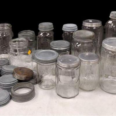 GLASS CANNING JARS, ZINC LIDS