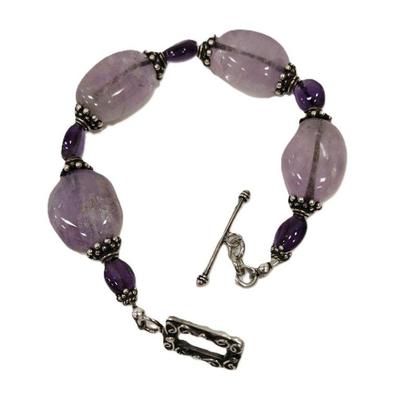 AMETHYST BRACELET WITH UNMARKED STERLING CLASP AND SPACERS
