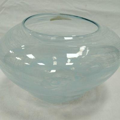BLUE ART GLASS BOWL, SIGNED AND DATED 2005