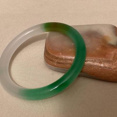 MMM171 Green, White & Brown Jade Bangle Bracelet New