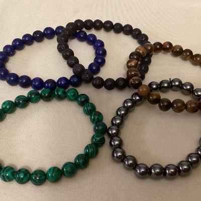 MMM110 Five Polished Stone Bracelets New