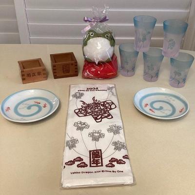 MMM030 Japanese Sake Glasses, Dessert Plates, Dish Towel, Lucky Frog & More!