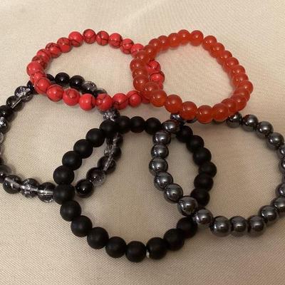MMM107 Five Polished Stone Bracelets New