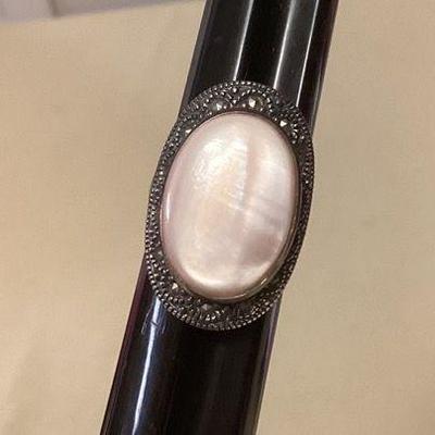 MMM070 Sterling Silver Pink Mother Of Pearl With Marcasite Ring Size 6