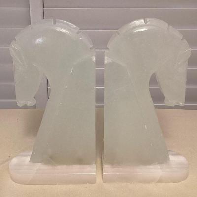 MMM195 Large Alabaster? Horse Head Bookends