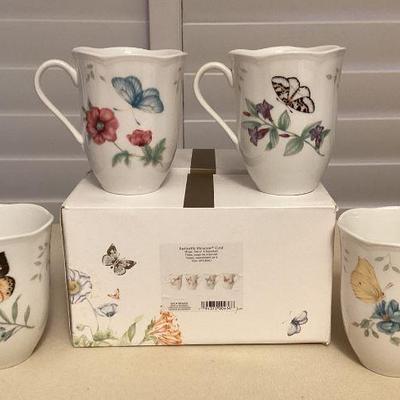 MMM174 Set Of 4 Lenox Butterfly Meadow Gold Limited Edition Ceramic Mugs New