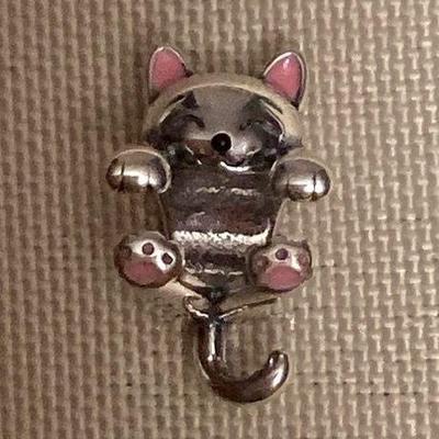 MMM057 Sterling Silver Hanging Cat Charm New