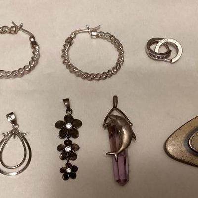 MMM086 Vintage Brooch, Sterling Silver Earrings & Pendants 