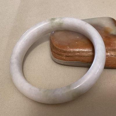 MMM159 Apple Green & White Jade Bangle Bracelet New 