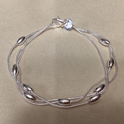 MMM046 8” Silver Toned Three Strand Bracelet New