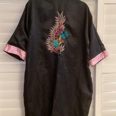 MMM142 Reversible Asian Kimono Style Robe With Embroidered Dragon