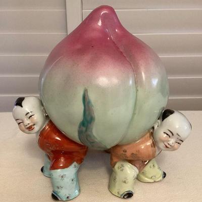 MMM141 Chinese Porcelain Three Boys Holding Longevity Peach Figurine