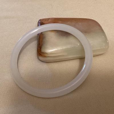 MMM163 Thin White Jade Bangle Bracelet New 