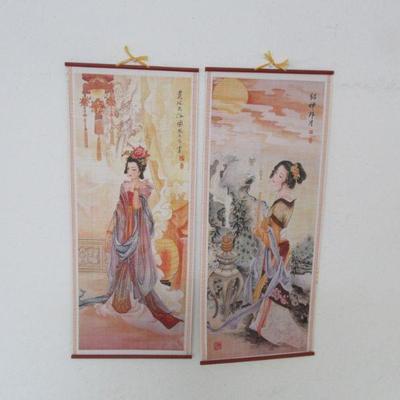 Vintage Pair of Hanging Chinese Scrolls - 12" x 30"