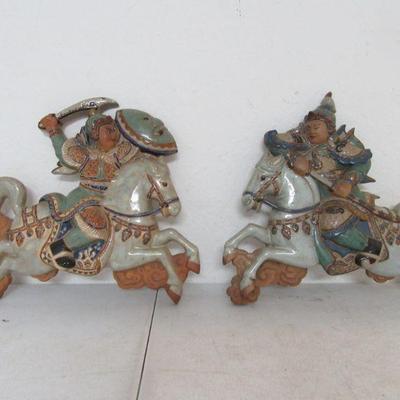 Vintage Pair of Made in Vietnam Terra Cotta Warrior Wall Hangings - 14" x 11"