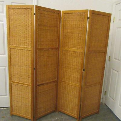 Vintage Wood & Wicker Screen - 4 Panels - 18" x 72"