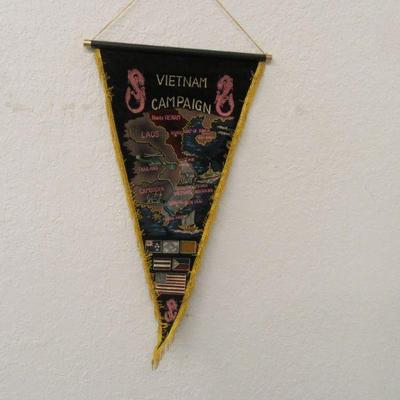 Vintage Vietnam Campaign Cloth Banner with Gold Fringe - 18" x 31"
