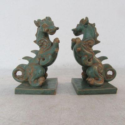 Vintage 1950s Hand Made Chinese Dragon Bookend/Statues - 6¾" Tall