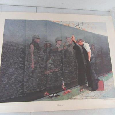 Vintage 1988 Signed "Reflections" by Lee Teter Vietnam Memorial Wall Print - 30" x 23"