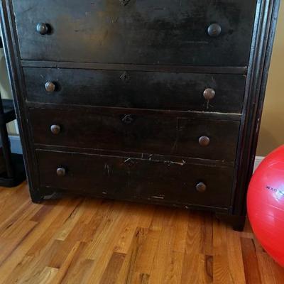 Antique 4 drawer chest of drawers. Measures 44” long x 19 1/2” deep and 39” tall. Offered at $225