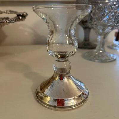 Sterling base and crystal single candle stick holder