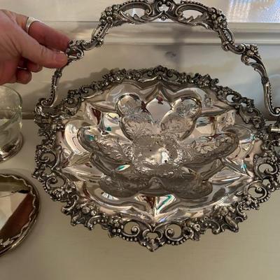 Worn - silver plate heavy Bride's basket 