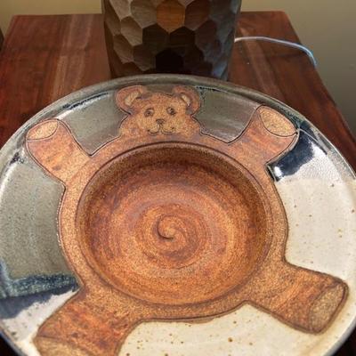 Handmade teddy bear themed pottery bowl ?