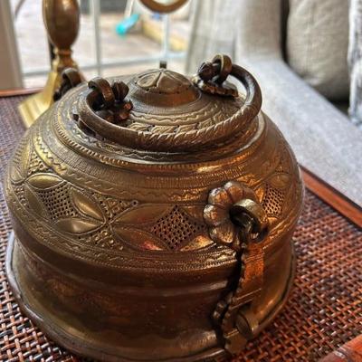 Antique heavy lidded brass box 